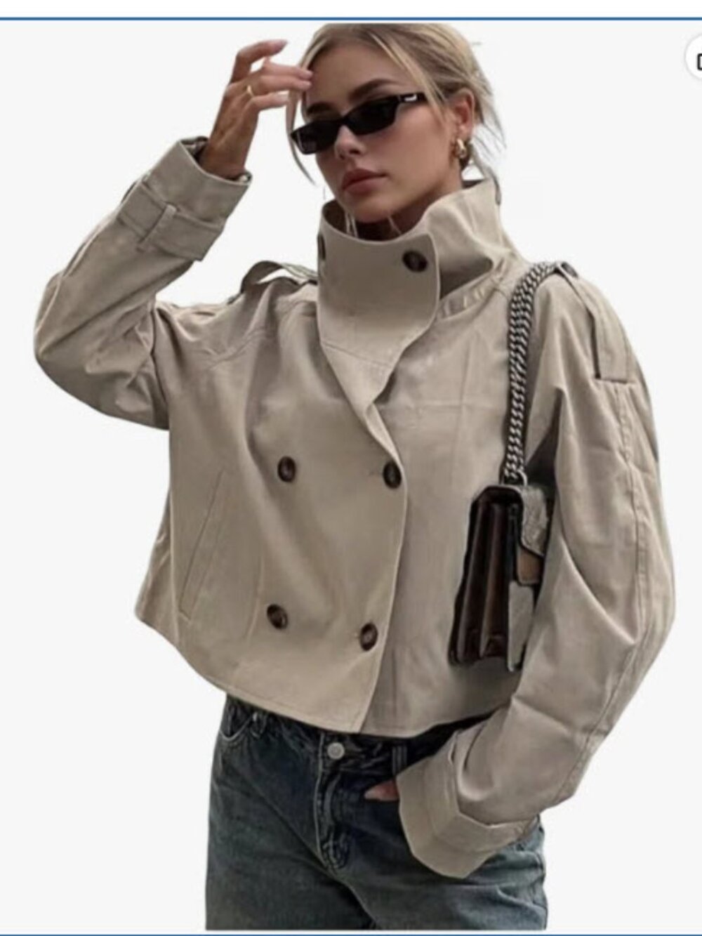 Women's Trendy Cropped Trench Coat Double Breasted Fall Jacket - NWOT - L
